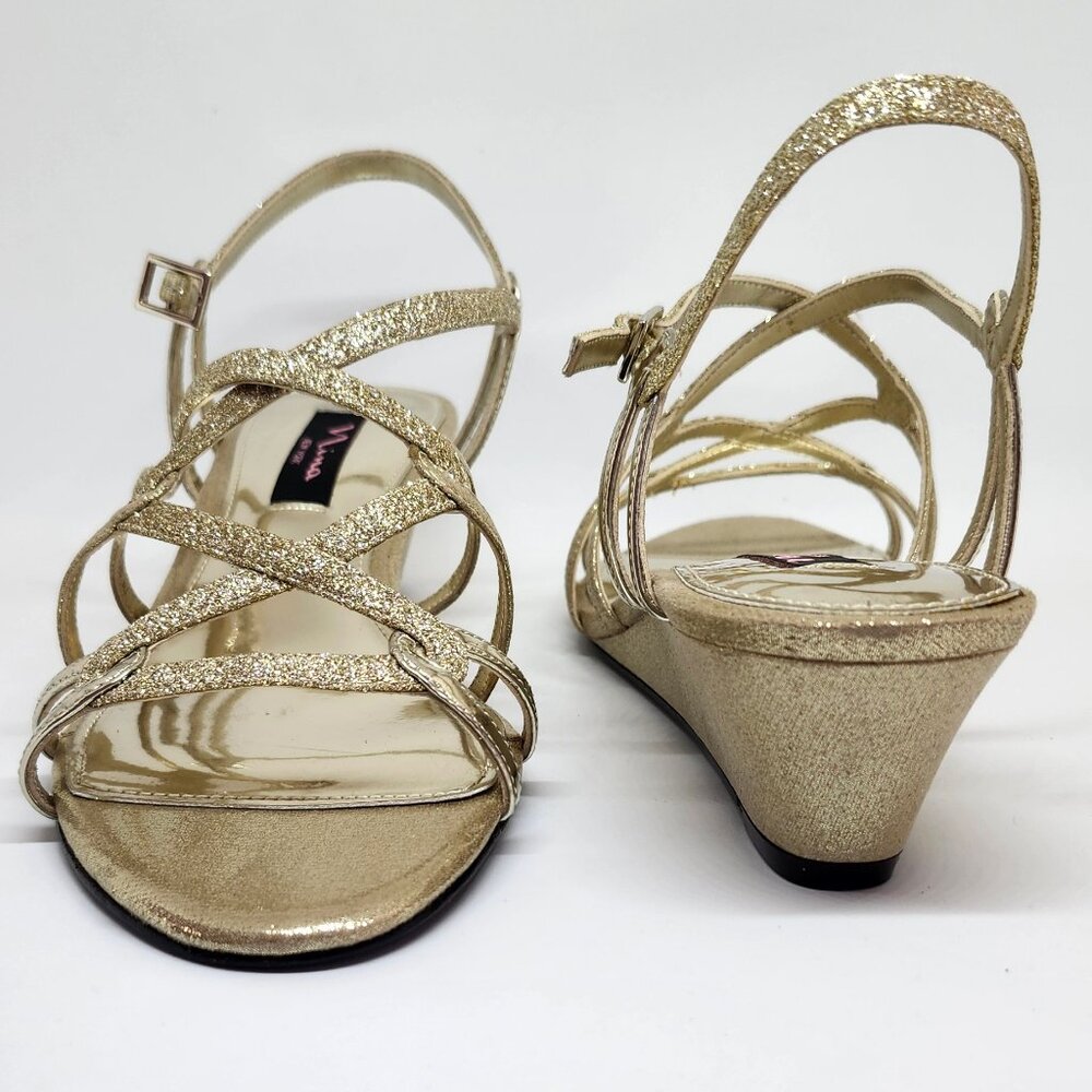 Nina Women's Gold Sparkly Open Toe Wedge Sandal Size 9